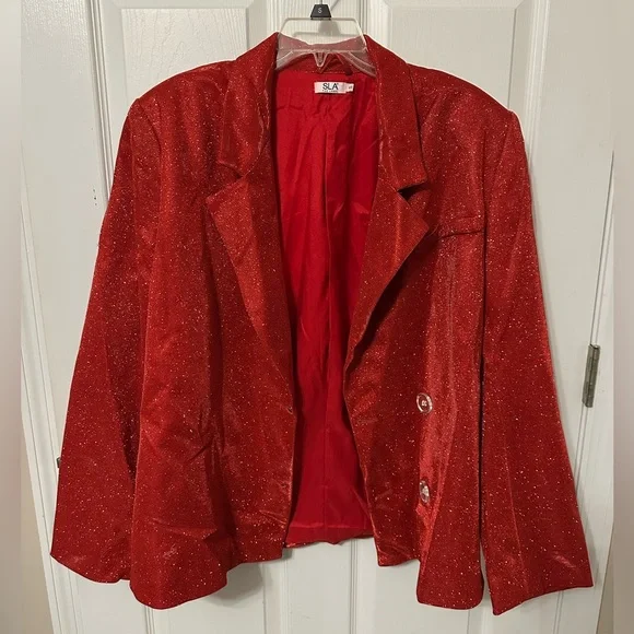 SLA The Label Red Glitter Suit Set 3 pcs Blazer Bra pants - Picture 7 of 12